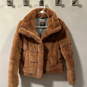Abercrombie & Fitch Faux Fur Cropped Mini Puffer Jacket Pockets XSmall XS